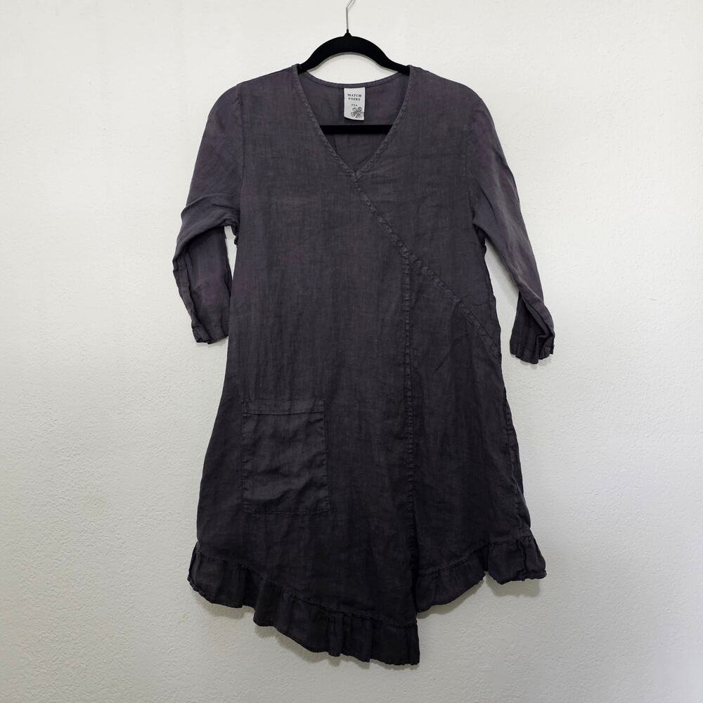 Matchpoint Purple Gray Long Sleeve Asymmetrical Hem Top Shirt Women Pocket